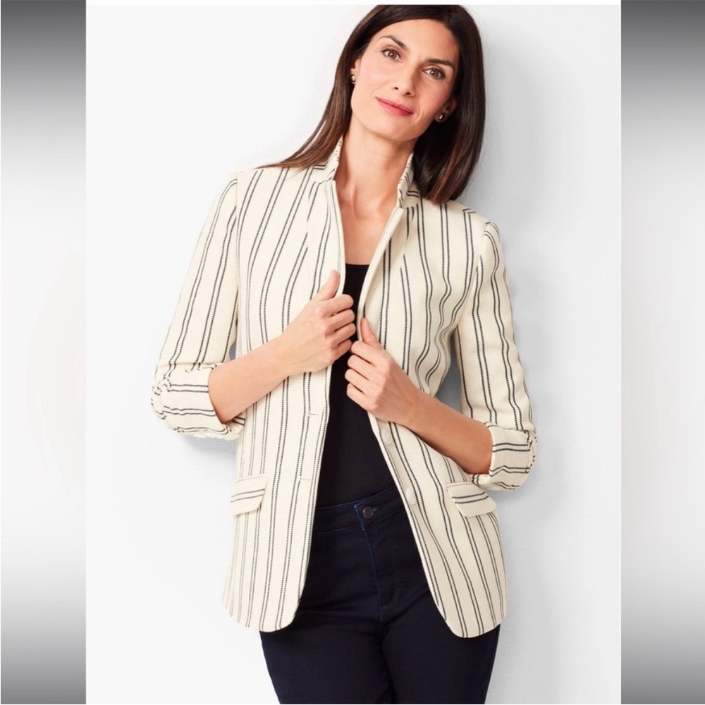 Talbots Ivory and Navy Stripe Blazer Suit Jacket - Picture 2 of 7